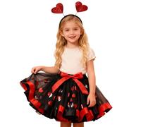 Falda de tutú para niña con cinta para el pelo, para San Valentín, actuación de baile, celebración, celebración, multicapa, adecuada para playa, escuela, vacaciones, carnaval, regalo, Rojo sandía, 2-4