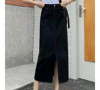 Falda de verano para mujer hasta la rodilla en elegante tono vintage, ideal para citas de compras o eventos al aire libre esta temporada con amigos (2XL negro)