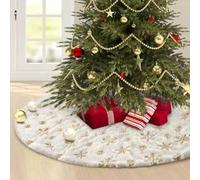 Falda del árbol de Navidad，Blanca Faldas para el Árbol de Navidad con Copos de Nieve,48 Inches/120cm Peluche Piel Sintética Christmas Tree Skirt Base para Navidad Fiesta Vacaciones en casa decoración