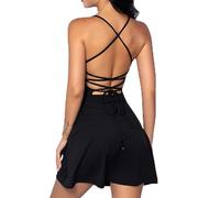 Falda Deportiva Mujer Vestidos Deportivos con Pantalones Cortos y Vestido Cruzado sin Mangas Acolchado for Mujer, sin Espalda, for Entrenamiento, Tenis, Golf, Trajes Activos(Black,M)