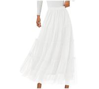 Falda elegante de tul midi para mujer, falda acampanada, falda de verano, falda midi con cintura elástica, Blanco, XXL