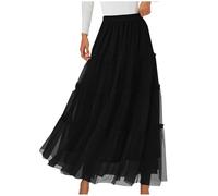 Falda elegante de tul midi para mujer, falda acampanada, falda de verano, falda midi con cintura elástica, Negro , XXL