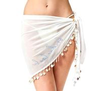 Falda envolvente con lazo lateral, cubierta de natación transparente con detalles bordados, capa ligera junto a la piscina, pareo de playa, capa de centro turístico de natación, panel bordado, traje