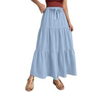 Falda envolvente de lino de verano para mujer, de color sólido, con cordón, con volantes, cintura alta, falda larga para playa, azul claro, L