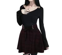 Falda escocesa de mujer/faldas cortas a cuadros vintage básicas cintura elástica Skater Mini falda plisada A/línea falda a cuadros Flared de plisada longitud hasta la rodilla casual versátil cuadros