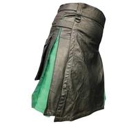 Falda escocesa LARP de cuero prémium estilo guerrero para hombre, falda gótica punk, traje híbrido, Black & Green Hybrid - Falda escocesa de piel auténtica, S
