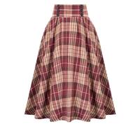 Falda Escocesa Mujer, Falda Larga Mujer Talla Grande Cintura Alta Elástica Retro Rayas Elegante Fiesta Simple Elasticos Skirt Botones De Doble Botonadura Moda Casual Plisada Cuadros Skirt Midi