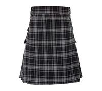 Falda escocesa para hombre a cuadros clásica tartán falda plisada con bolsillos cómoda Highland Streetwear Vintage Falda escocesa con cinturón de cuero Skater Goth Rock Minifalda Streetwear, O gris