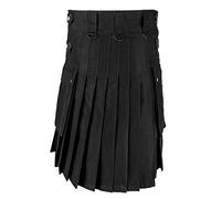 Falda escocesa para hombre a cuadros escocesa con bolsillos, falda de bolsillo, estilo gótico monocolor, falda de moda para hombre, minifalda a cuadros con cinturón de cuero, Negro , XXL