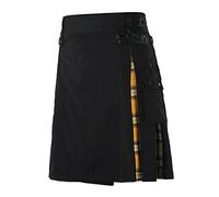 Falda escocesa para hombre en contraste con bolsillos simple versátil estilo vintage y casual diario, amarillo, L
