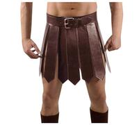 Falda escocesa para hombre, estilo medieval, romano, de gladiador, piel sintética, cinturón de cintura, falda de piel con hebillas, armadura vikinga, cosplay, disfraz, marrón, Talla única