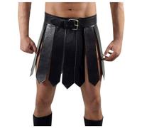 Falda escocesa para hombre, estilo medieval, romano, de gladiador, piel sintética, cinturón de cintura, falda de piel con hebillas, armadura vikinga, cosplay, disfraz, Negro , Talla única