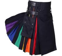 Falda Escocesa Rainbow Kilt para Hombre, 100% algodón, Plisada, con Colores arcoíris y Correas de Cuero, para Festivales, Orgullo y Fiesta (FR/ES, numérico, 38, Regular, Regular)