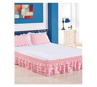 Falda Falda de Cama con Volantes de 4 Capas, Falda de Cama elástica Envolvente, Cubierta de Cama sin Superficie, Falda de Cama de Hotel for el hogar, Doble/Completa/Reina/Rey(Pink,Full 120x200x45cm)