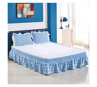Falda Falda de Cama con Volantes de 4 Capas, Falda de Cama elástica Envolvente, Cubierta de Cama sin Superficie, Falda de Cama de Hotel for el hogar, Doble/Completa/Reina/Rey(Blue,Full 120x200x45cm)