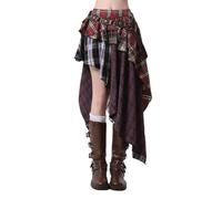 Falda Fiesta Mujer - Falda De Patchwork A Cuadros Asimétrica Única para Una Estética Veraniega De Moda con Detalles De Diseño (XL)