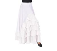 Falda Flamenca con 5 Volantes para Baile Profesional y Ensayo, Gran Vuelo y Tejido Elástico (FR/ES, Letras, S, Regular, Regular, Blanco)