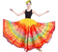 Falda Flamenca Mujer Falda flamenca for mujer, 360-720, lisa, con vuelo grande, costuras de encaje, for carnaval, fiesta, baile salón, disfraces danza del vientre(Color1,540Degree)