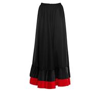 Falda Flamenca Mujer Larga Negra Volante Doble Rojo [Tallas Adulto S a XXL]【Talla XXL】 Ensayo Baile Danza Disfraz