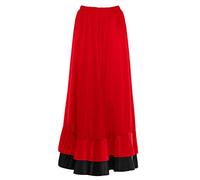 Falda Flamenca Mujer Larga Roja Volante Doble Negro [Tallas Adulto S a XXL]【Talla S】 Ensayo Baile Danza Disfraz