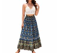 Falda Flamenca Mujer Moda Estilo Bohemio Falda Larga de Cintura Alta con Estampado para Mujer Cintura Elástica Cómodo Boho Faldas Maxi hasta El Tobillo Casual Falda Rociera Primavera Verano