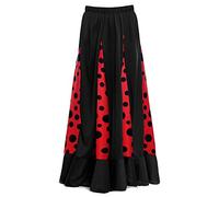 Falda Flamenca Mujer Negra con Quillas Rojas Lunares Negros [Tallas Adulto S a XXL]【Talla S】 Ensayo Baile Danza Disfraz