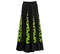 Falda Flamenca Mujer Negra con Quillas Verdes Lunares Negros [Tallas Adulto S a XXL]【Talla XXL】 Ensayo Baile Danza Disfraz