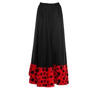 Falda Flamenca Mujer Negra Lunares Negros Volante Doble Rojo [Tallas Adulto S a XXL]【Talla S】 Ensayo Baile Danza Disfraz