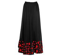 Falda Flamenca Mujer Negra Lunares Rojos Volante Doble Negro [Tallas Adulto S a XXL]【Talla S】 Ensayo Baile Danza Disfraz