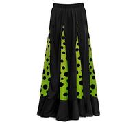 Falda Flamenca Niña Negra con Quillas Verdes Lunares Negros [Tallas Infantiles 2 a 12 años]【Talla 8 años】 Ensayo Baile Danza Disfraz