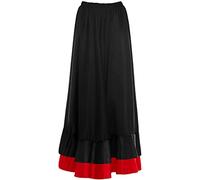 Falda Flamenco Niña Español, Falda Ensayo Flamenco Largo Negro Rojo Volante Simple Volante Doble para Niña Falda Baile Danza Clase Fiesta (8 años, Negro Volante Doble Rojo)