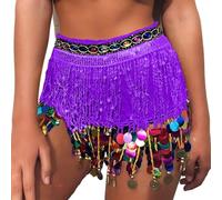 Falda Flecos Faldas con flecos for mujer y niña, borla de lentejuelas, danza del vientre, cinturón, cubierta cintura, faldas fiesta Rave, vestido Club vacaciones(Purple)