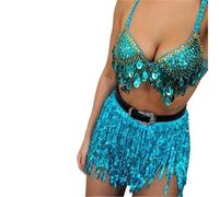 Falda Flecos Women's Sequin Belly Dance Waist Chain Halter Skirt(Blue)
