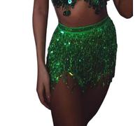 Falda Flecos Women's Sequin Belly Dance Waist Chain Halter Skirt(Green)