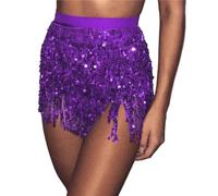 Falda Flecos Women's Sequin Belly Dance Waist Chain Halter Skirt(Purple)