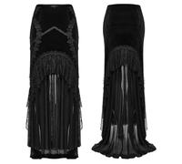 Falda Gótica Falda de Cola de pez Elegante de Gasa Plisada de Terciopelo gótico for Mujer, Faldas largas oscuras de Encaje for Mujer(XXL)