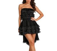 Falda gótica steampunk para mujer, dobladillo asimétrico, falda de ballet, elegante, falda de tul, falda de tul monocolor, ribete de encaje, falda de baile, falda pirata, falda de verano, Negro , XXL