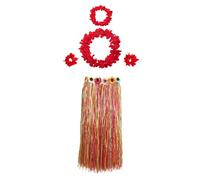 Falda Hawaiana con Collar Pulseras y Diadema de Flores Fiesta Hawaiana Leis Tropica Vacaciones Playal, Disfraces Guirnalda Elástica para Niñas Mujer Adultos,Pack de 5 piezas (multi color（80cm）)