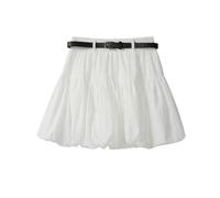 Falda holgada de retazos para mujer, cintura elástica, plegable, minifalda con cinturón para playa, blanco, M