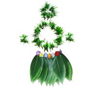Falda Hula para niños, 5 piezas/set, falda de hojas verdes con collares, pulseras, diadema, disfraz hawaiano para fiesta luau en la playa, talla S. Faldas Hula para adultos, disfraz hawaiano de h