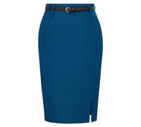 Falda lápiz Faldas De Mujer De Color Liso con Cinturón Decorado, Informales, Ajustadas A La Cadera, Falda Lápiz con Bifurcación Lateral, Falda Retro De Oficina For Mujer(7,S)