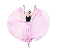 Falda larga de baile Vestido largo rojo de gasa 720 grados ancho y doble capa con cintura morada for baile, playa vacaciones Falda flamenca mujer(Tender pink double layer (with lining),85cm)