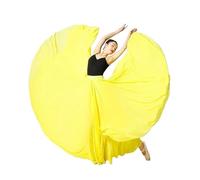 Falda larga de baile Vestido largo rojo de gasa 720 grados ancho y doble capa con cintura morada for baile, playa vacaciones Falda flamenca mujer(Tender yellow double layer with lining,95cm)