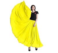Falda larga de baile Vestido largo rojo de gasa 720 grados ancho y doble capa con cintura morada for baile, playa vacaciones Falda flamenca mujer(Tender yellow,100 cm)