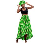 Falda Larga De Cintura Alta Para Mujer Con PañUelo A Juego, Estampado Ankara Africano, Conjunto éTnico Veraniego, Maxi Casual, Elegante Y CóModo, Para Verano, Vacaciones O Looks Boho Chic