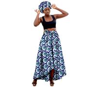 Falda Larga De Cintura Alta Para Mujer Con PañUelo A Juego, Estampado Ankara Africano, Conjunto éTnico Veraniego, Maxi Casual, Elegante Y CóModo, Para Verano, Vacaciones O Looks Boho Chic