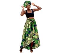 Falda Larga De Cintura Alta Para Mujer Con PañUelo A Juego, Estampado Ankara Africano, Conjunto éTnico Veraniego, Maxi Casual, Elegante Y CóModo, Para Verano, Vacaciones O Looks Boho Chic