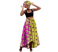 Falda Larga De Cintura Alta Para Mujer Con PañUelo A Juego, Estampado Ankara Africano, Conjunto éTnico Veraniego, Maxi Casual, Elegante Y CóModo, Para Verano, Vacaciones O Looks Boho Chic