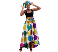 Falda Larga De Cintura Alta Para Mujer Con PañUelo A Juego, Estampado Ankara Africano, Conjunto éTnico Veraniego, Maxi Casual, Elegante Y CóModo, Para Verano, Vacaciones O Looks Boho Chic