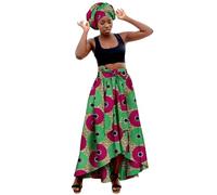 Falda Larga De Cintura Alta Para Mujer Con PañUelo A Juego, Estampado Ankara Africano, Conjunto éTnico Veraniego, Maxi Casual, Elegante Y CóModo, Para Verano, Vacaciones O Looks Boho Chic